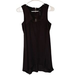 KAY‎ CELINE Black Sleeveless Asymmetrical Tunic Top Cutout Zipper Women Small